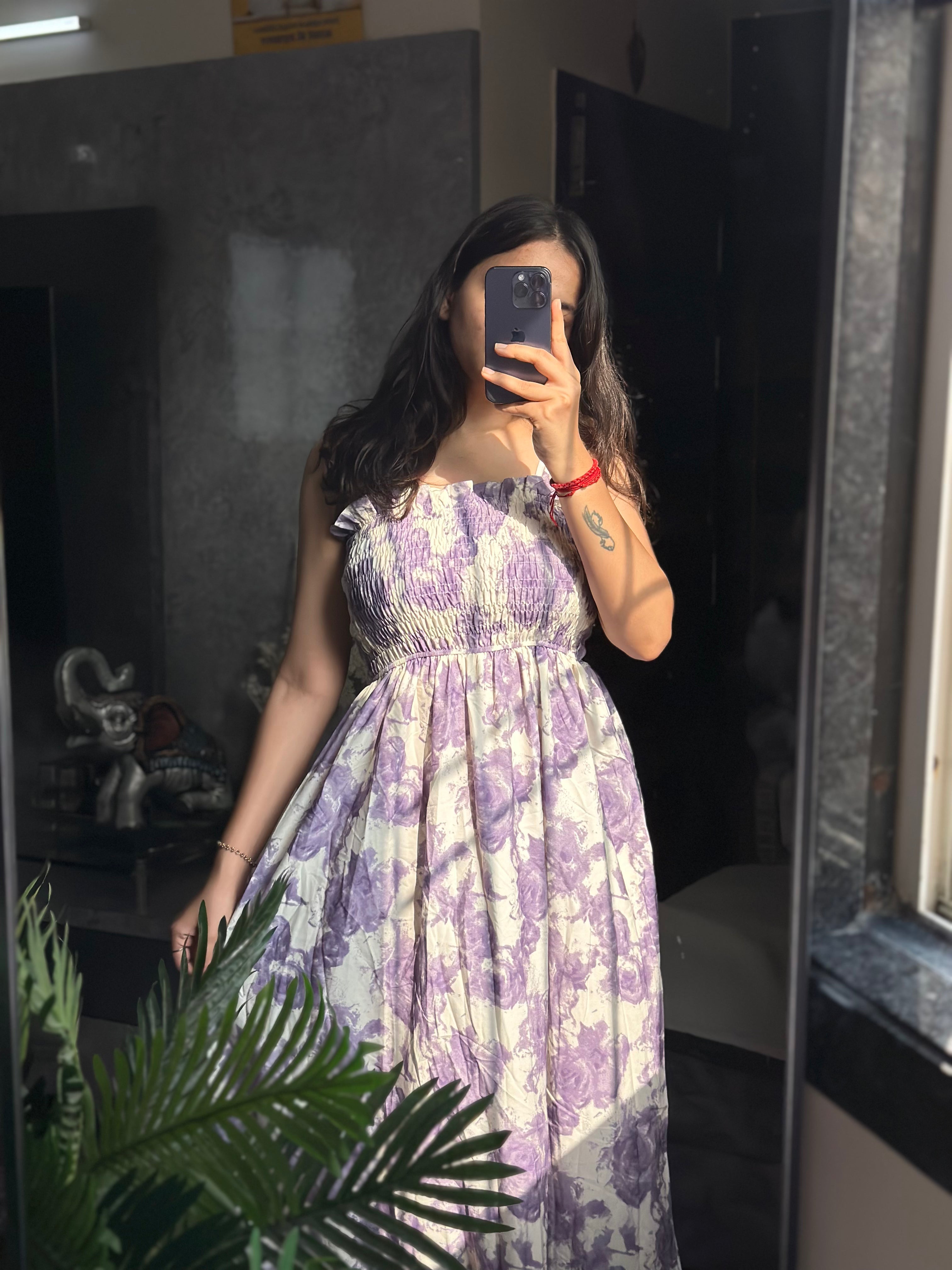 FLORAL PRINTED SMOCKED DRESS