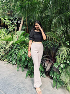 Solid Black Pleated Puff Sleeve Top