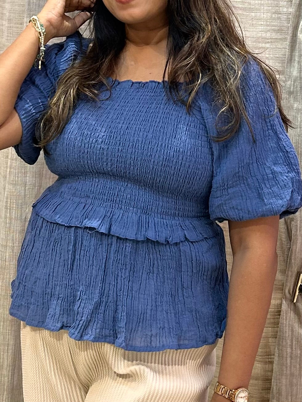 LINEN REVERSIBLE TOP- BLUE