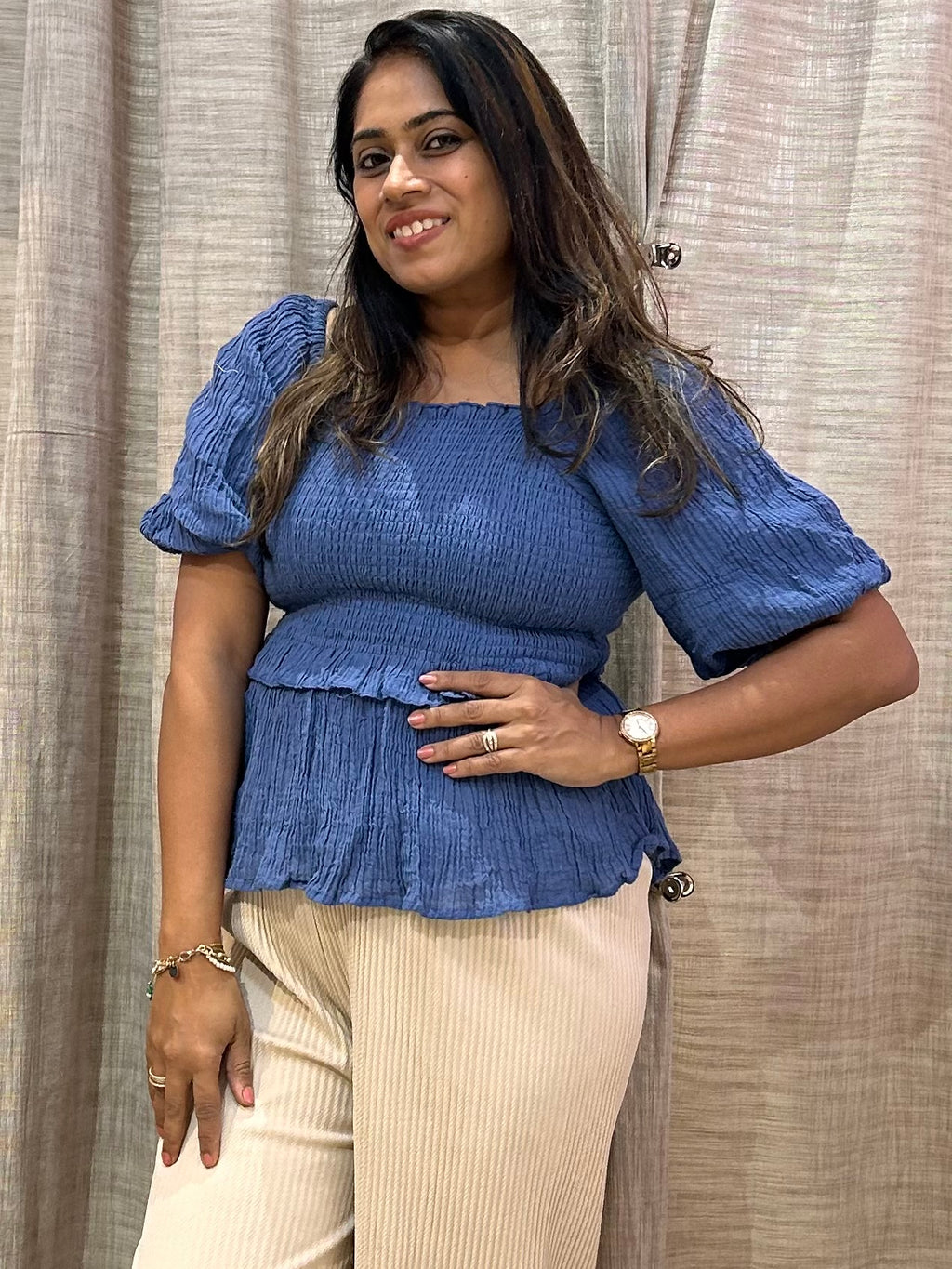 LINEN REVERSIBLE TOP- BLUE