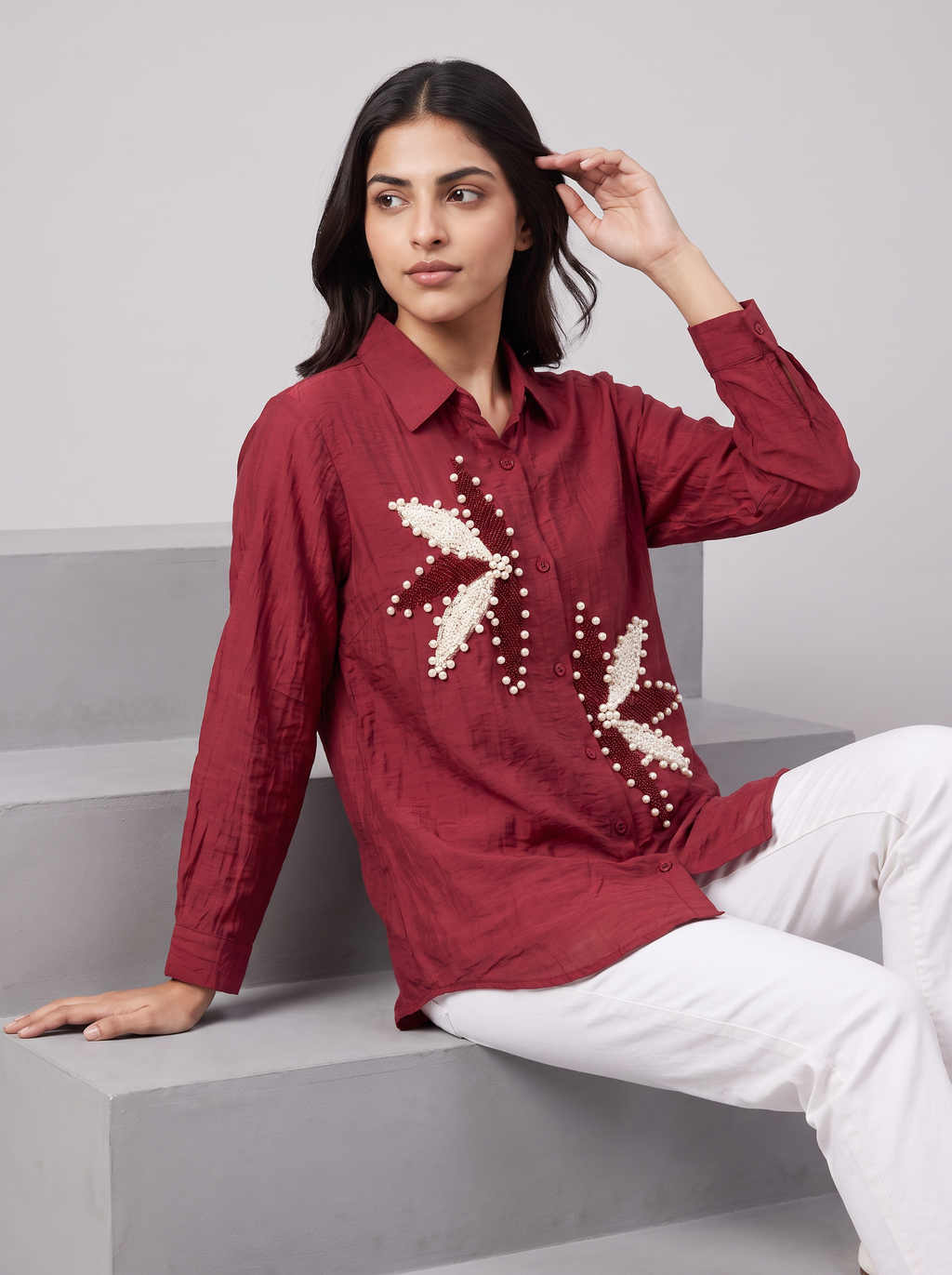 Ruby Bloom-Embellished Linen Khadi