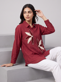 Ruby Bloom-Embellished Linen Khadi
