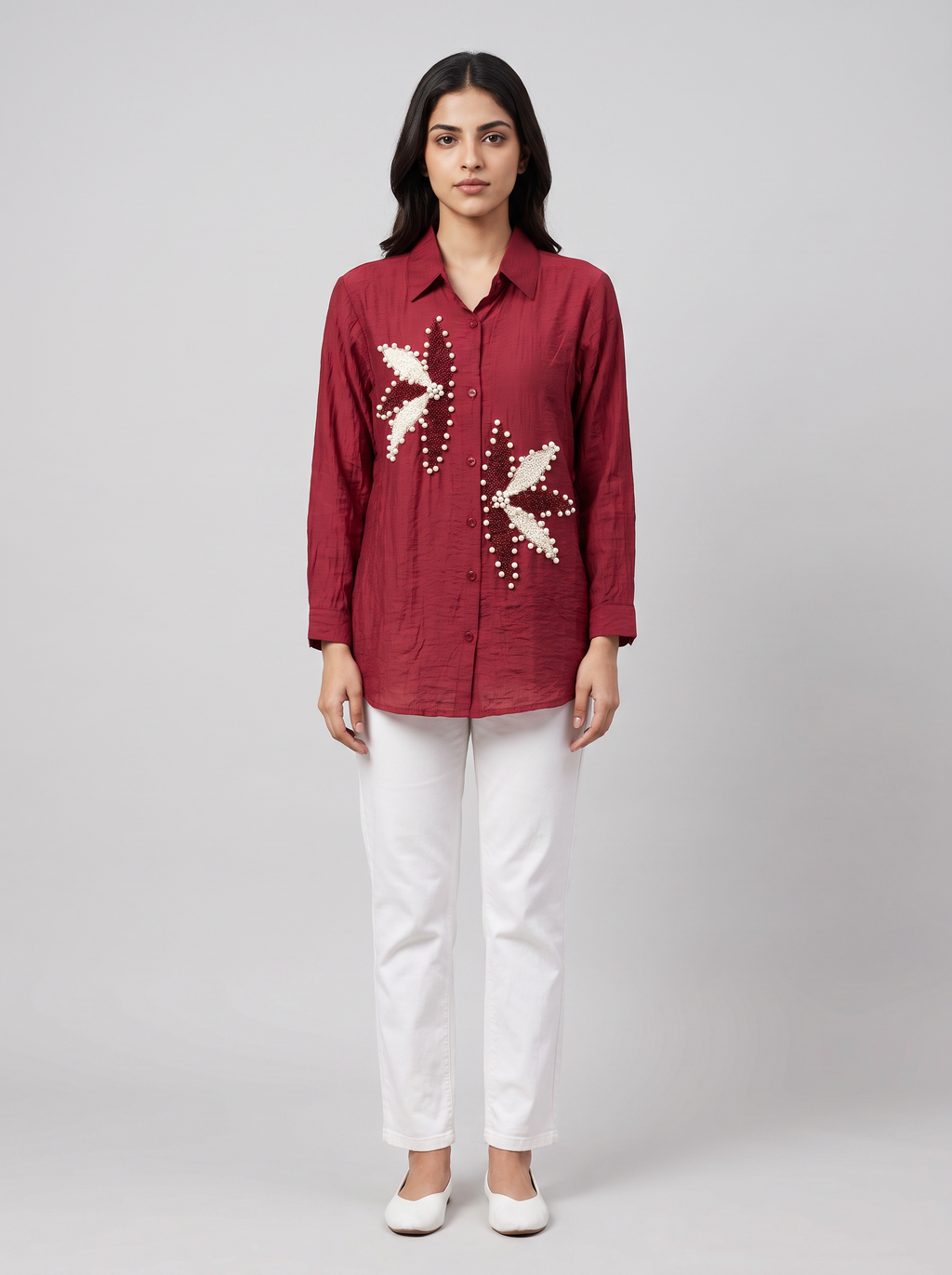 Ruby Bloom-Embellished Linen Khadi