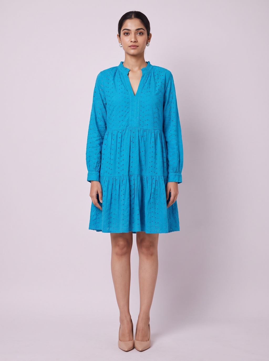 Eyelet Tiered Mini Babydoll Dress