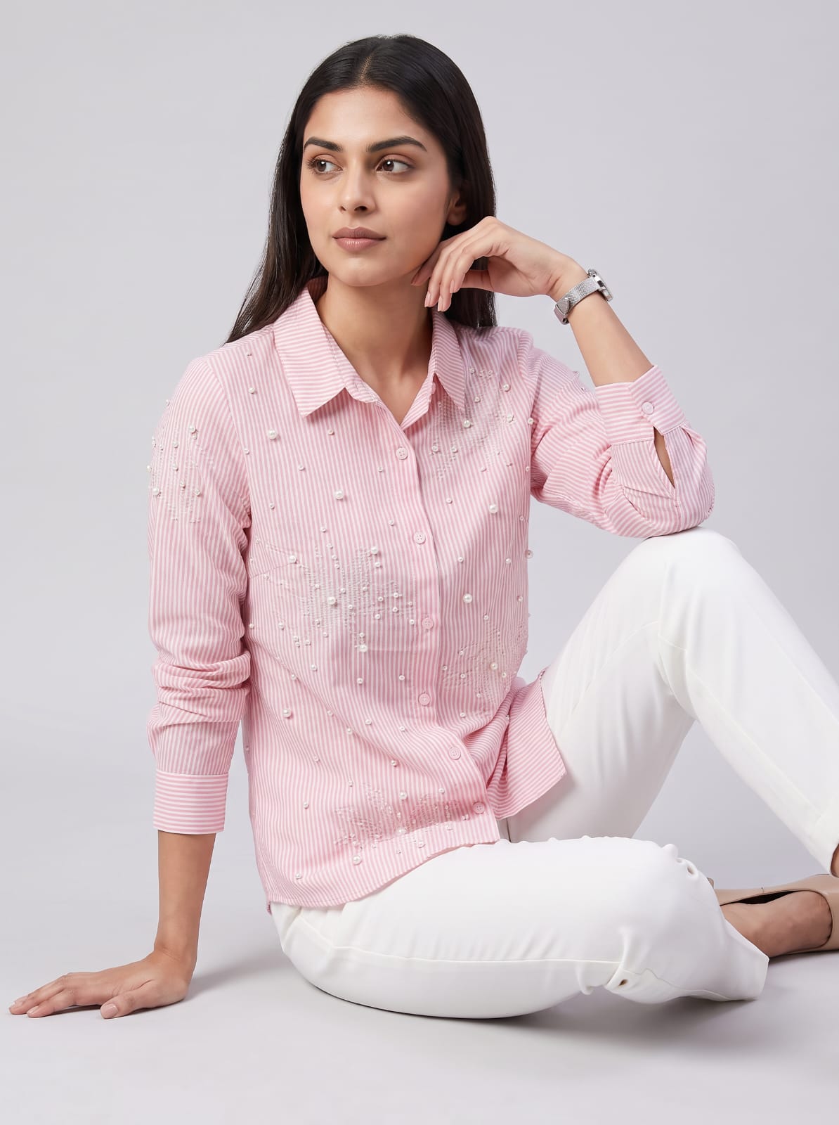 Pearl stripe Embellished shirt