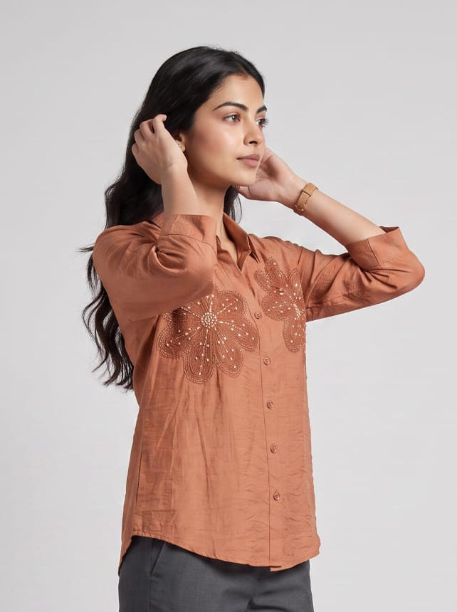 Terracotta Embroidered Slub Shirt