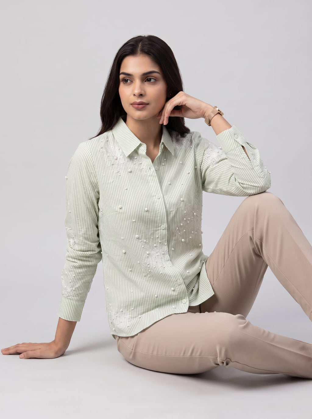 Pearl stripe Embellished shirt