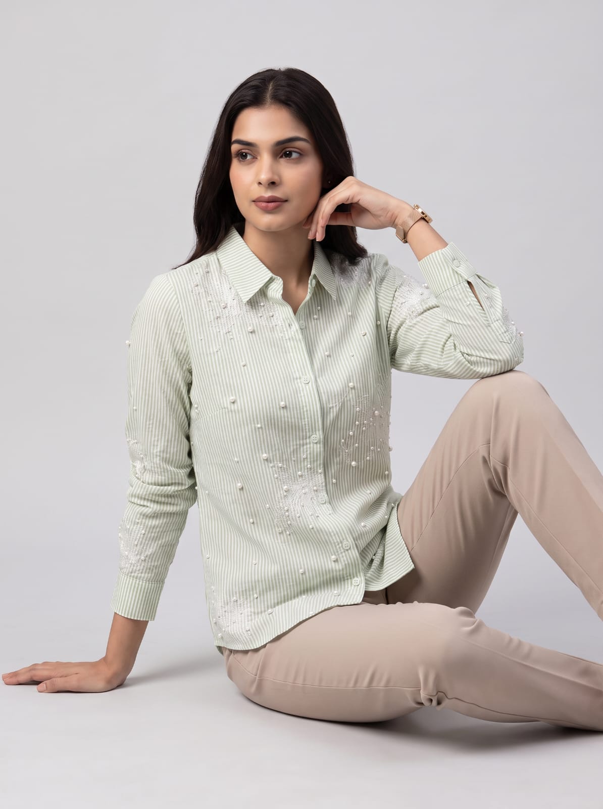 Pearl stripe Embellished shirt