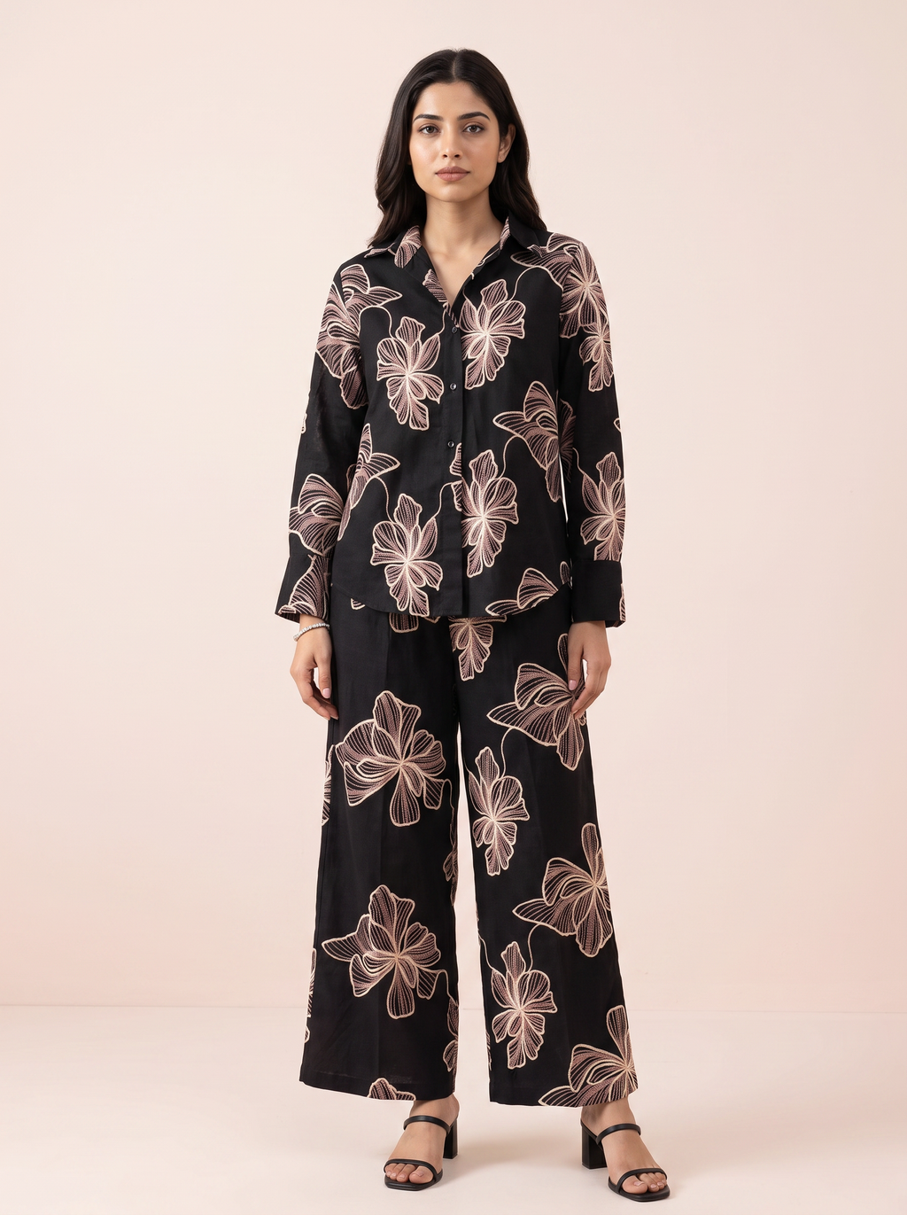 Noir Floral Linen Khadi Co-ord Set