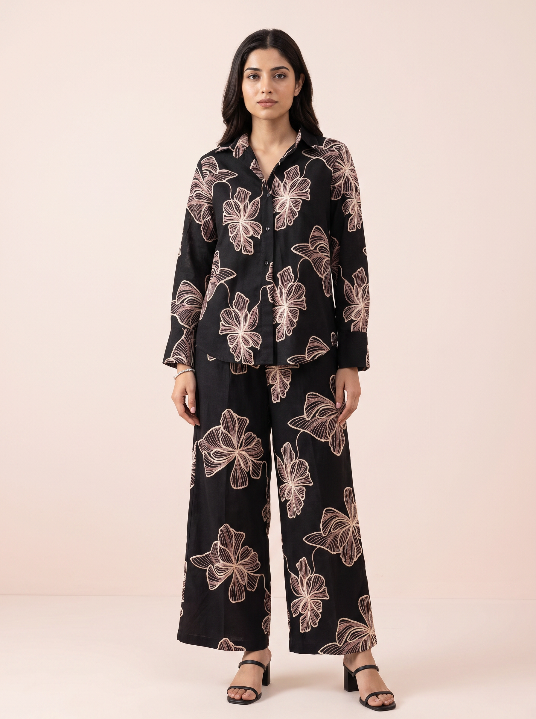 Noir Floral Linen Khadi Co-ord Set