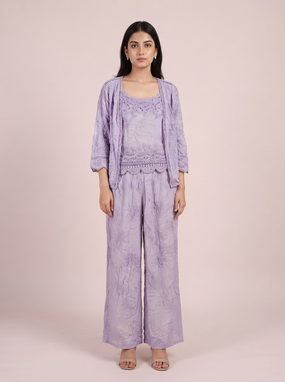 The Lavender Mist Three-Piece Textured Co-ord Set