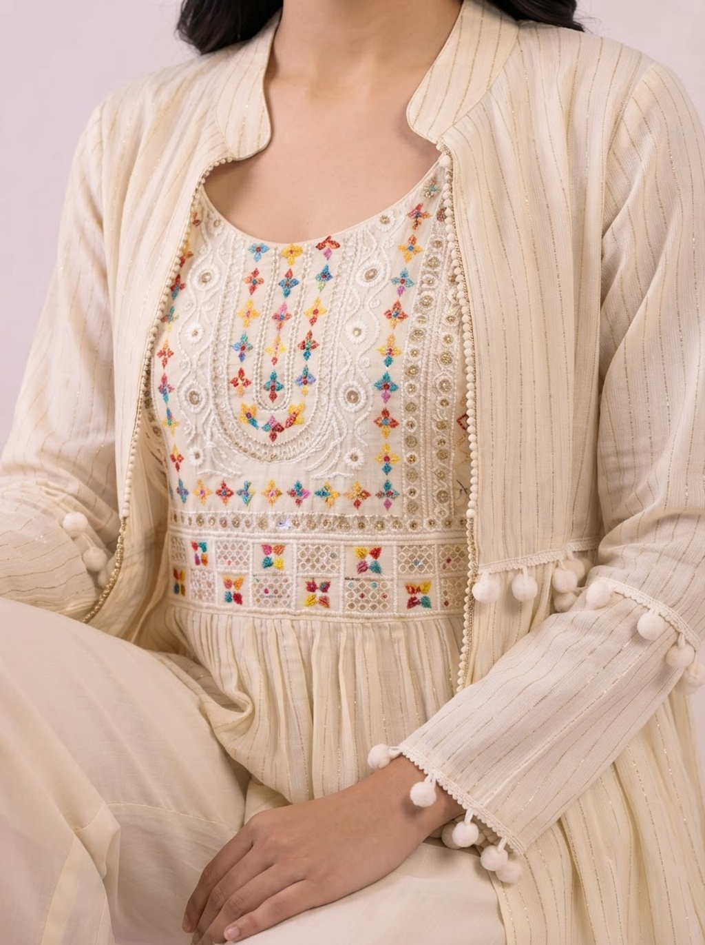 Ivory Embroidered Peplum Co-ord Set