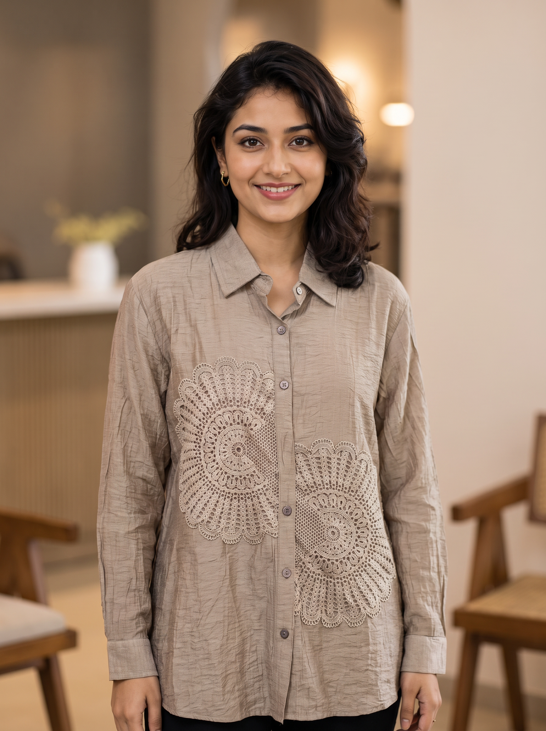 Lace applique Linen shirt