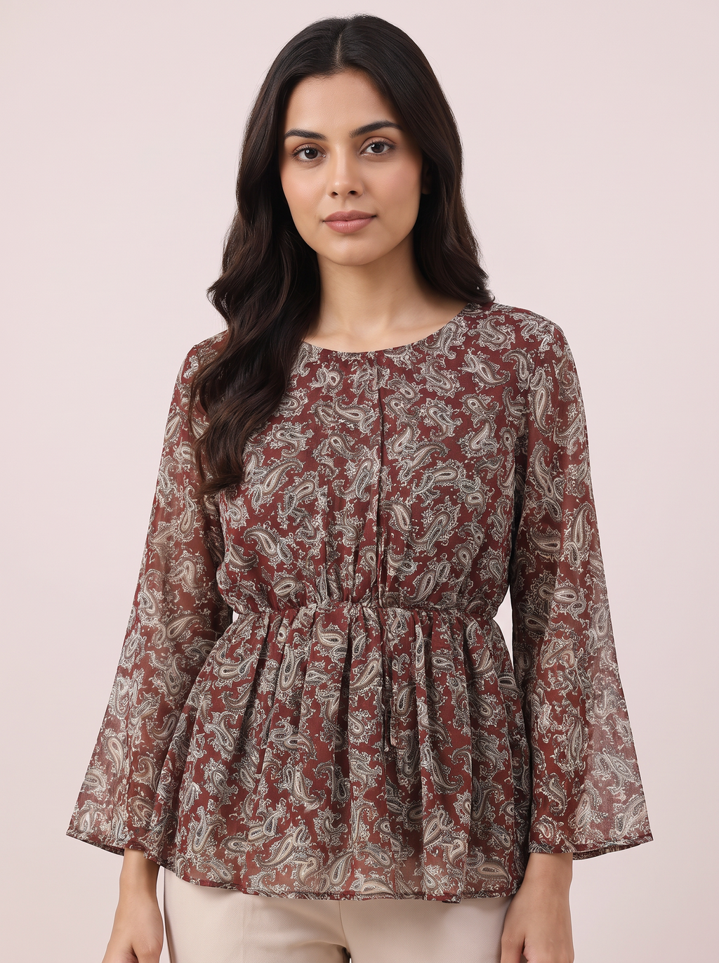 Russet Boho Flute-Sleeve Blouse