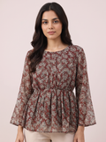 Russet Boho Flute-Sleeve Blouse