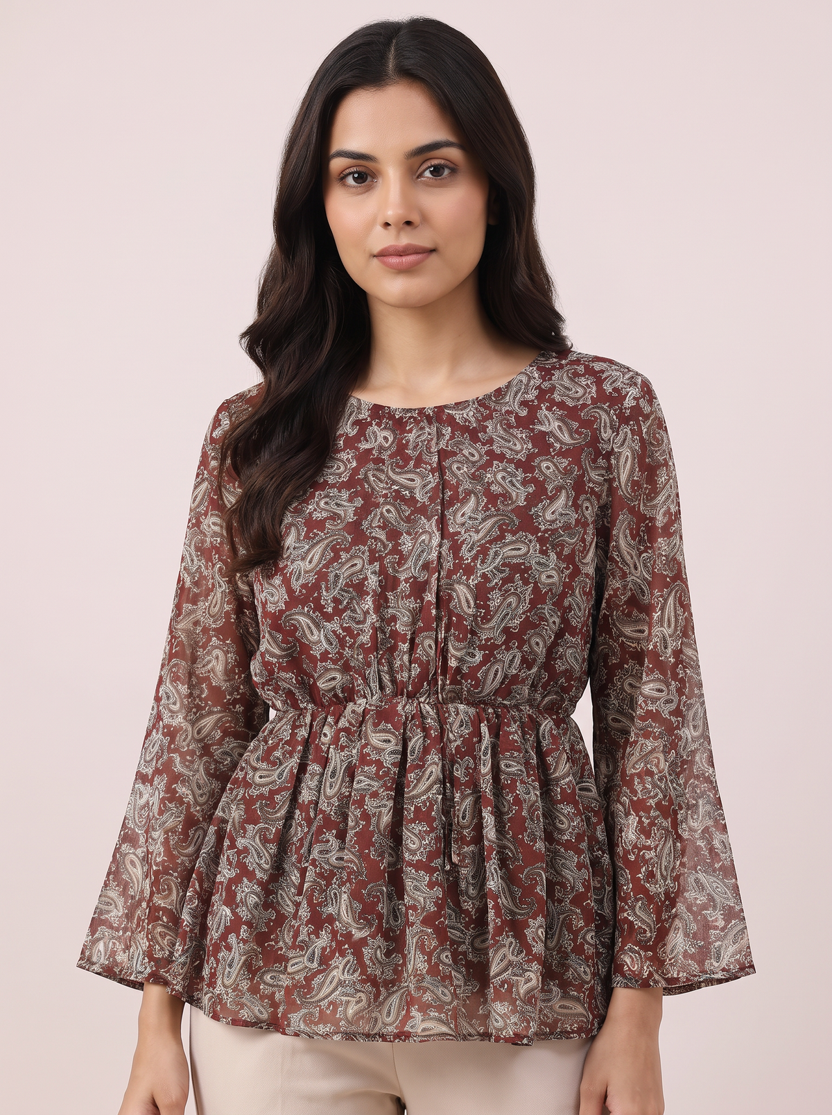 Russet Boho Flute-Sleeve Blouse