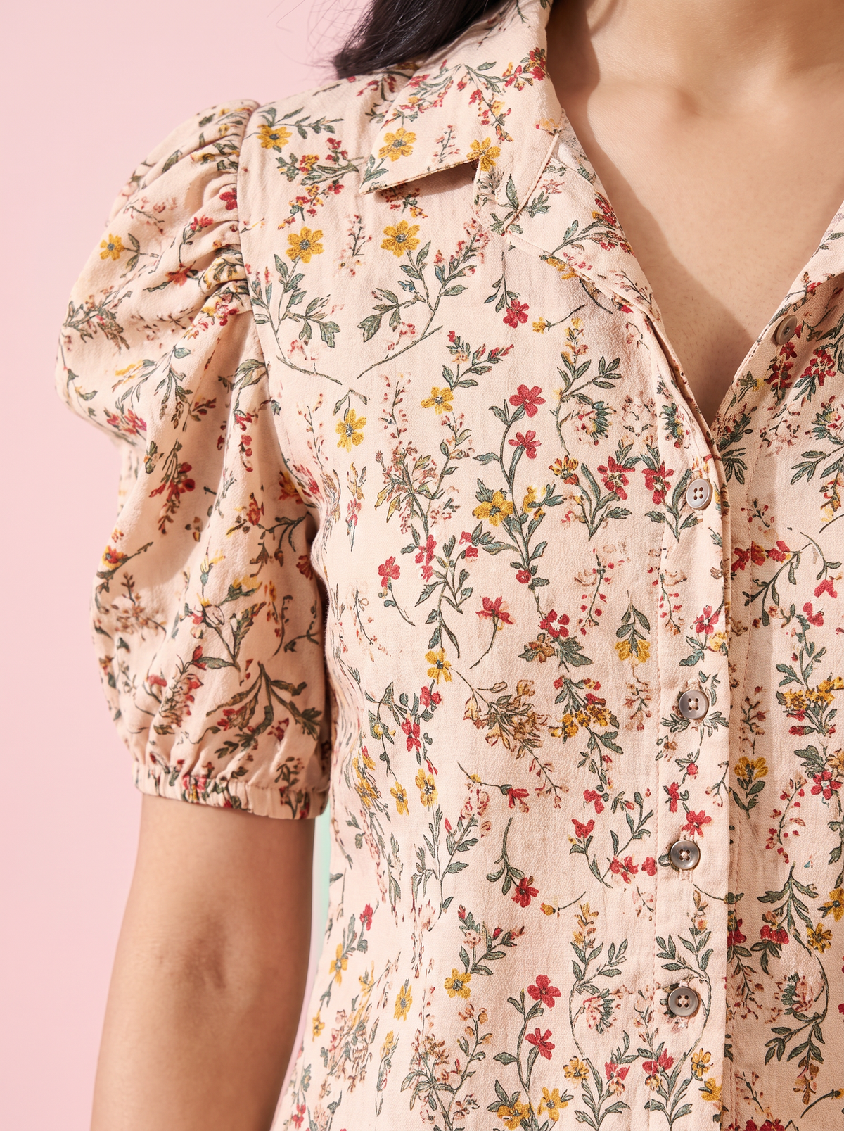 Peach Botanical Collared Top