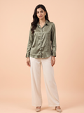 Sage Lustre Satin Button-Down Shirt