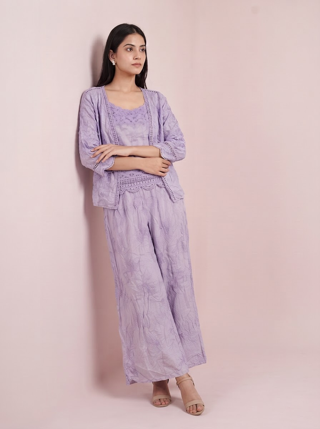 The Lavender Mist Three-Piece Textured Co-ord Set