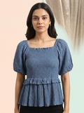 Slate Blue Smocked Peplum Top