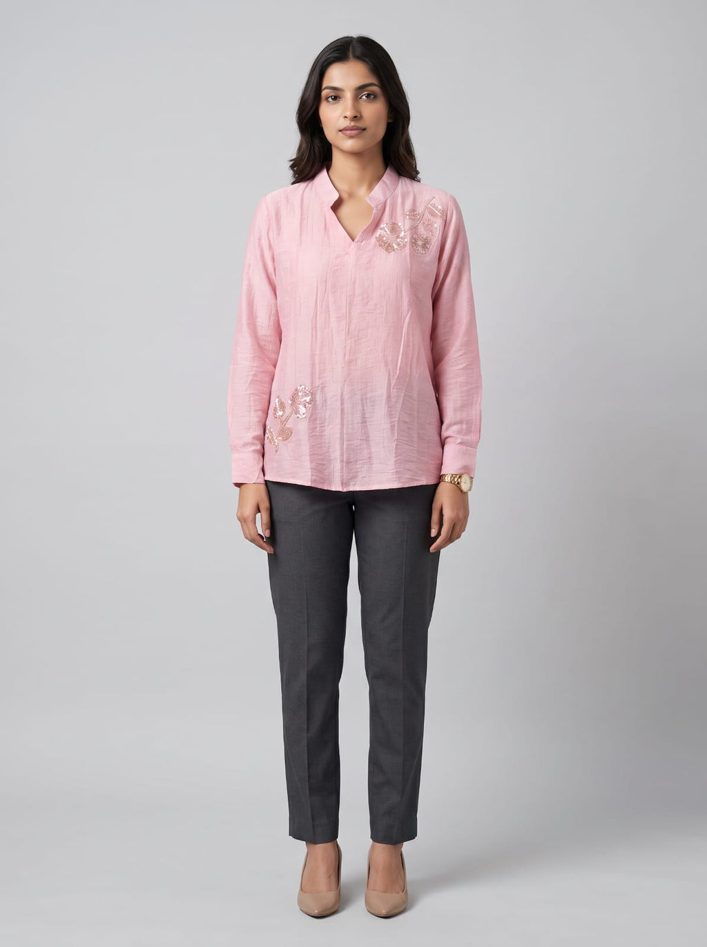 Embroidered Chanderi Tunic Shirt