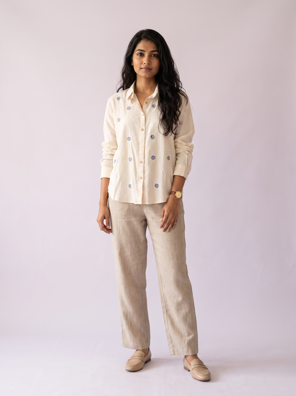Floral embroidered cotton shirt
