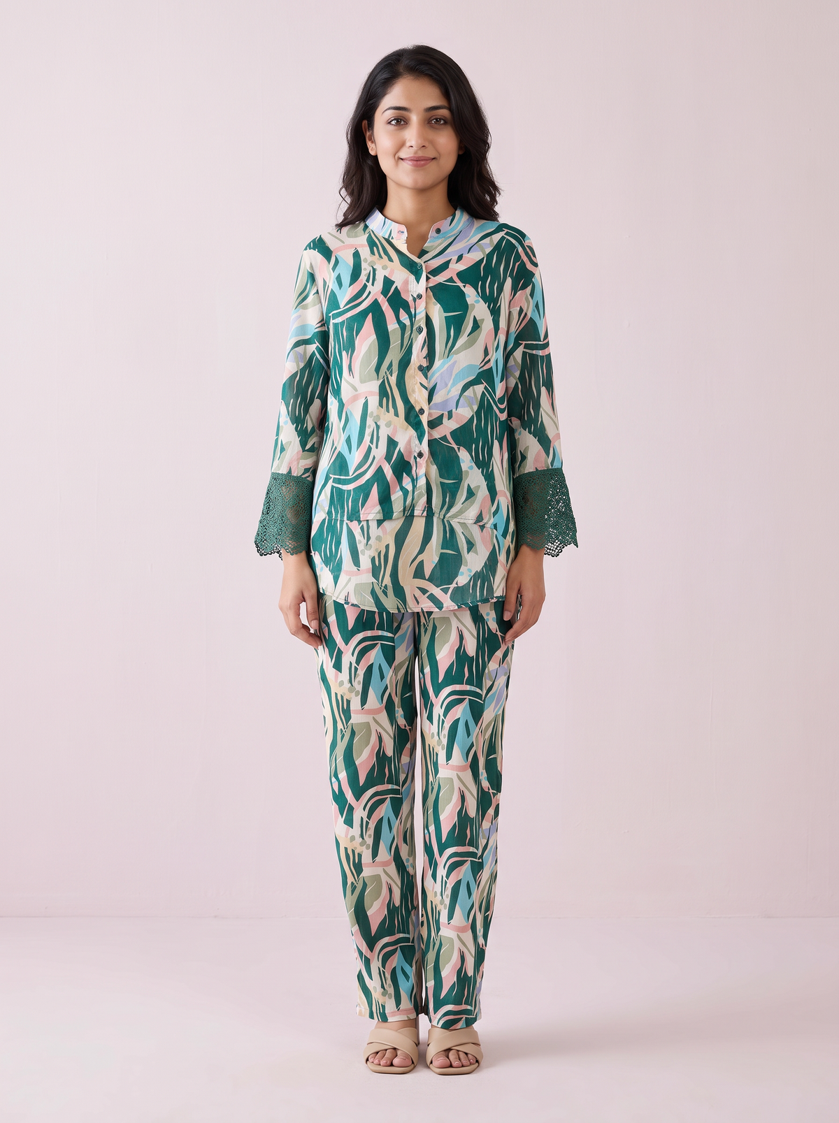 Emerald Flora Lace-Cuff Co-ord Set