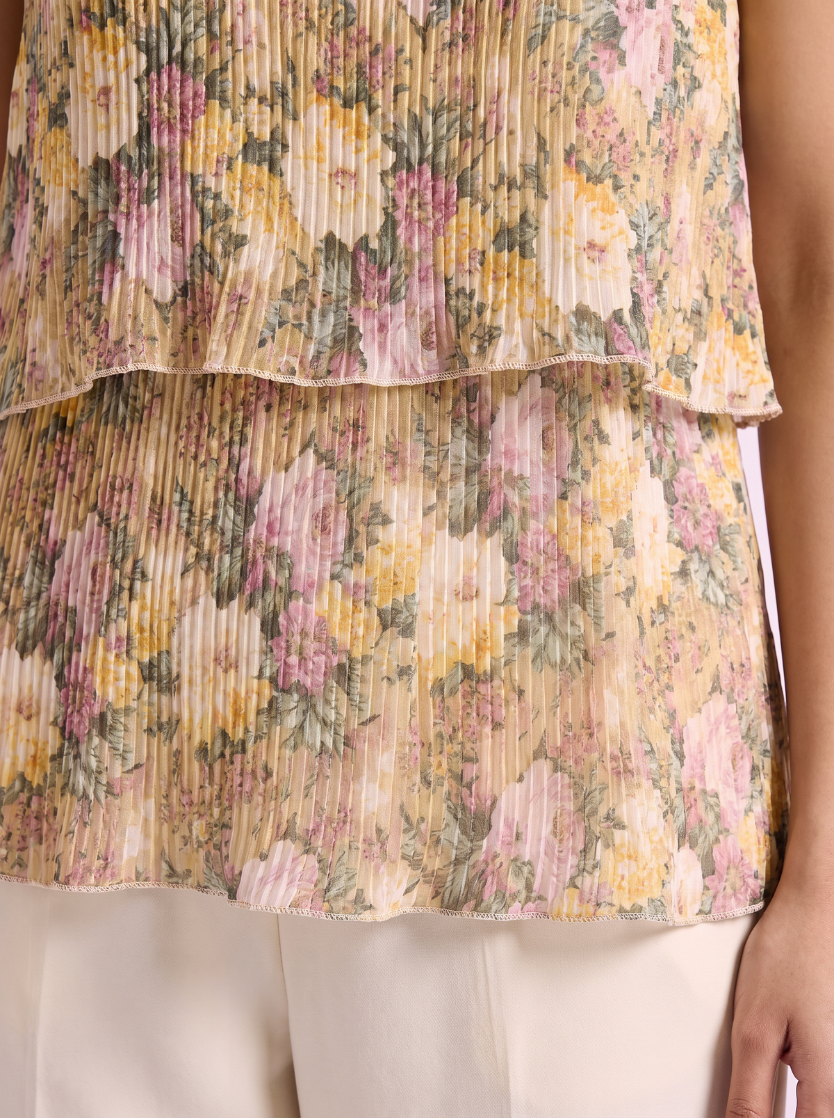 Marigold Bloom Tiered Pleated Top