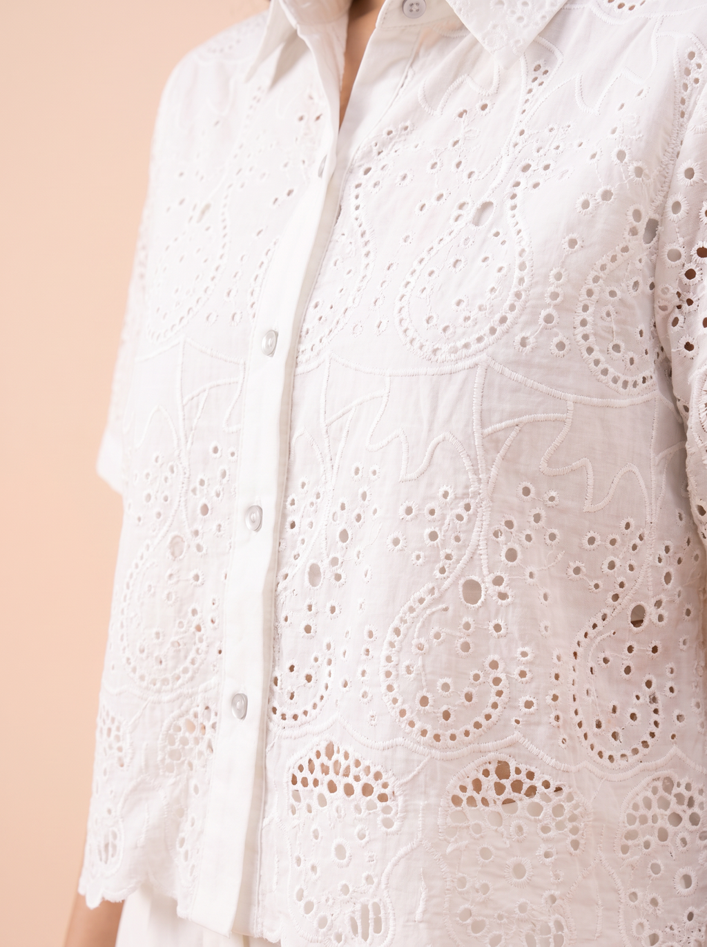 Ivory Lace Bloom Linen khadi Co-ord set