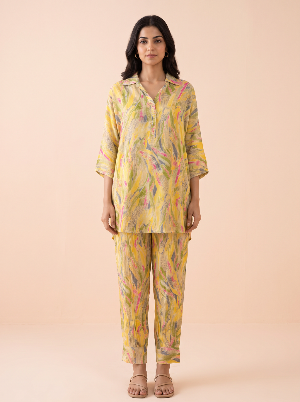 Citron Mist Watercolor Printed Co-Ord Set