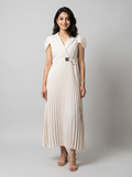 Pleated Lapel-Collar Midi Dress