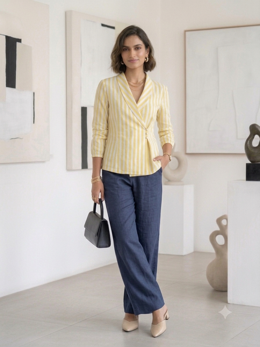 The Amalfi Striped Shawl-Collar Wrap shirt