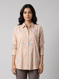 Beige Pastel Bloom Appliqué Shirt