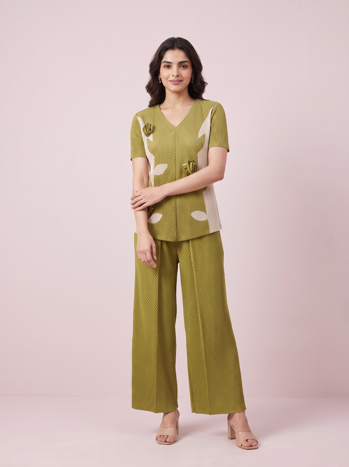 The Olive Flora Pleated Co-Ord Set