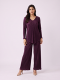 The Plum Plissé V-Neck Co-ord Set