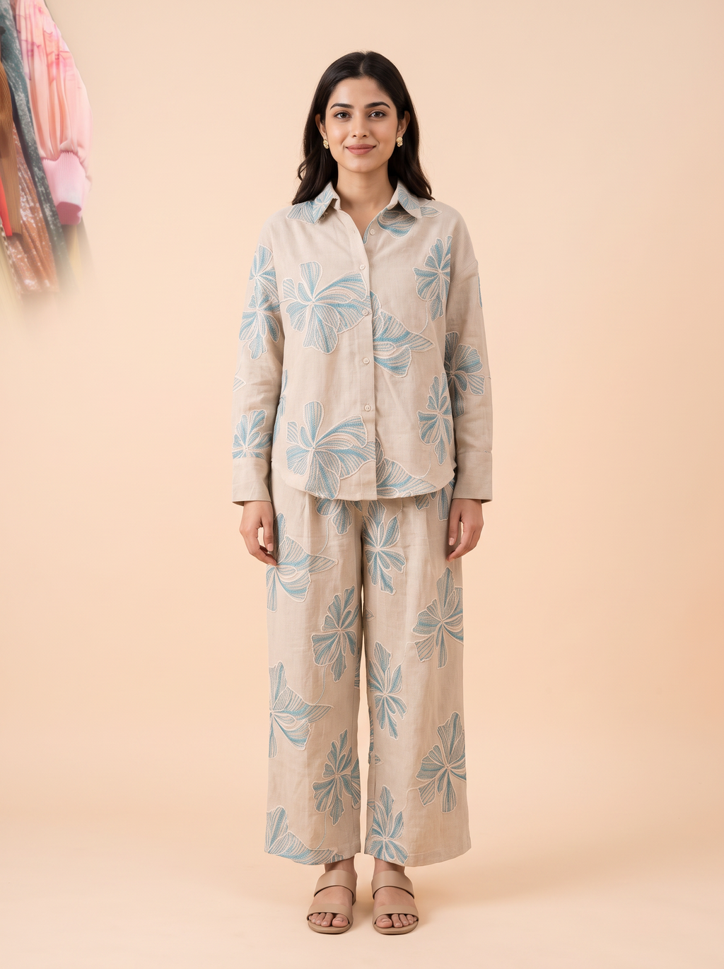 Floral printed Linen khadi co-ord set