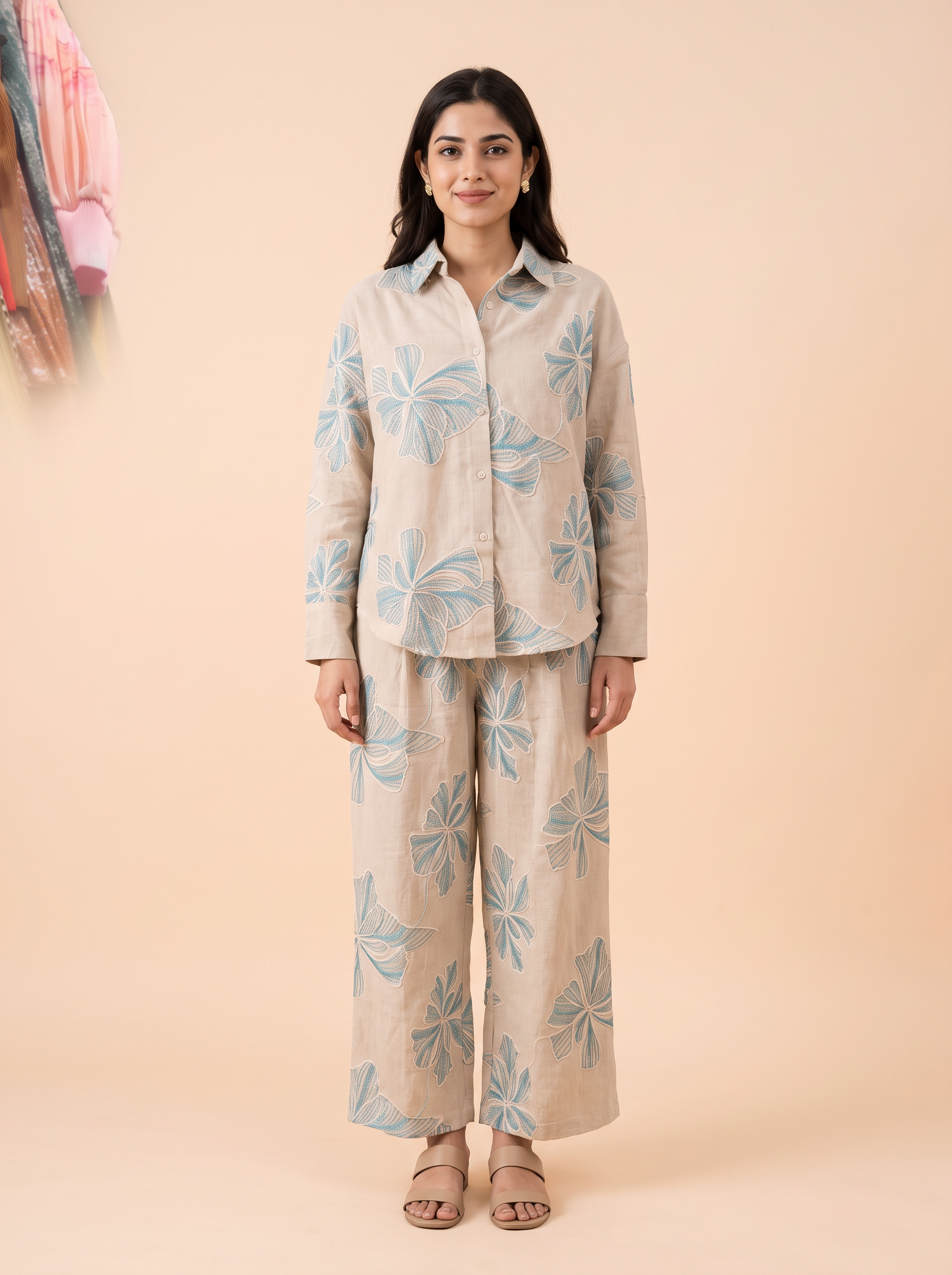 Floral printed Linen khadi co-ord set