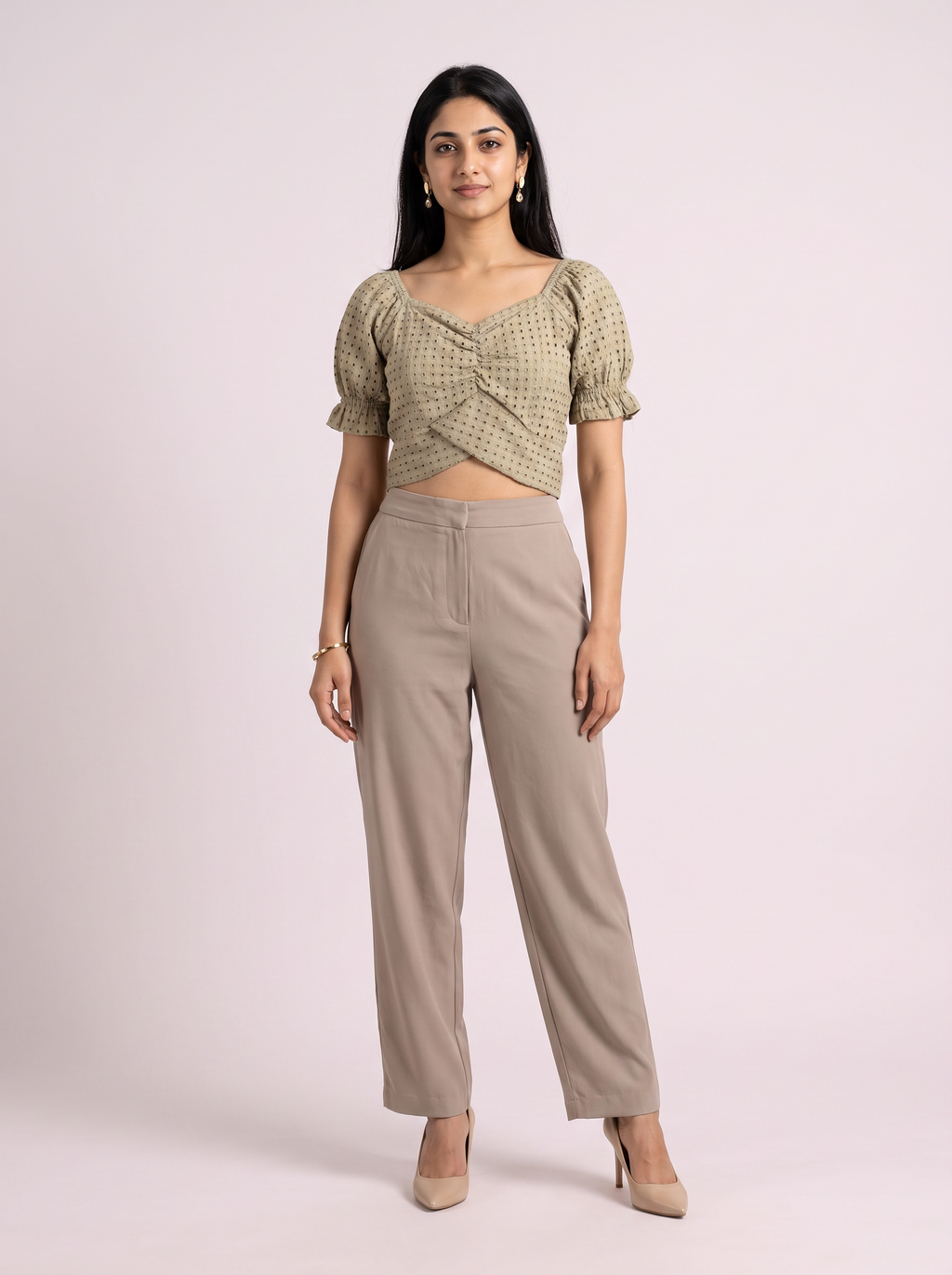 Sienna Ruched Eyelet Crop Top