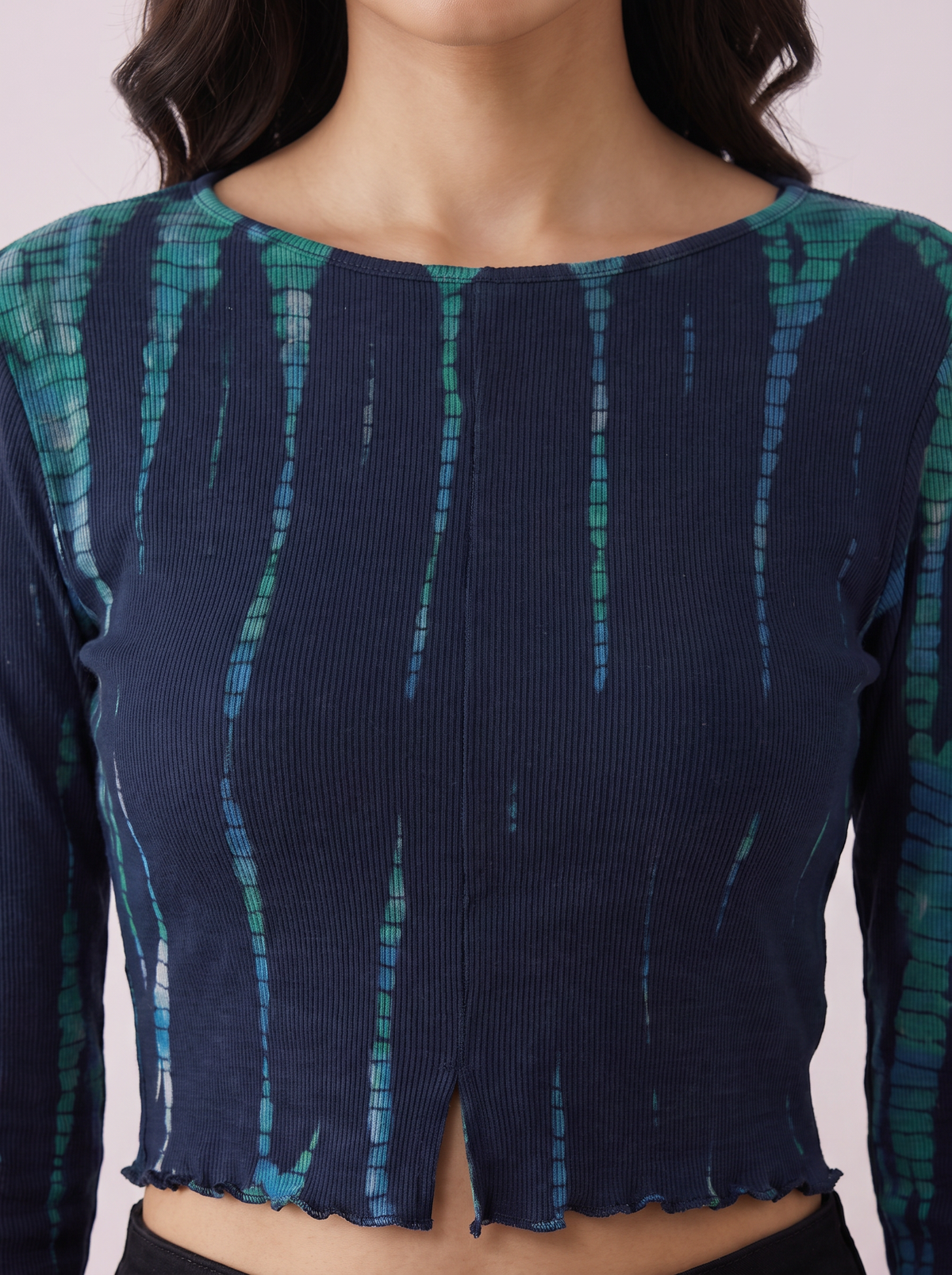 Indigo Aura Tie-Dye Ribbed Crop Top