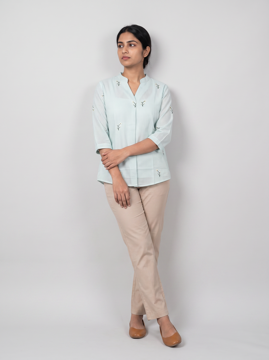 Botanical Breeze-printed Linen khadi Top