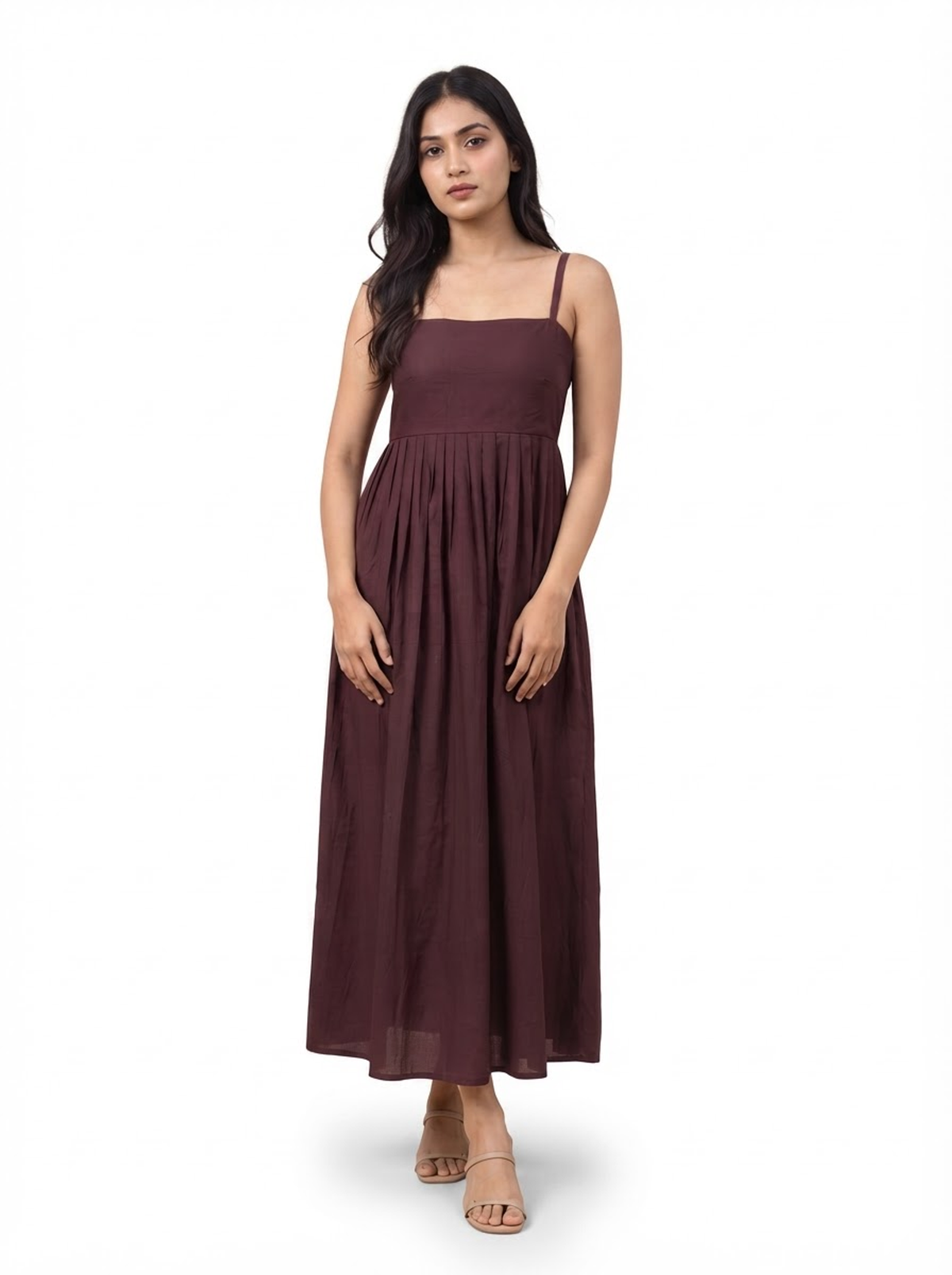 Pleated Strappy Maxi Dress
