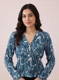 Ocean Wave Pleated V-Neck Top