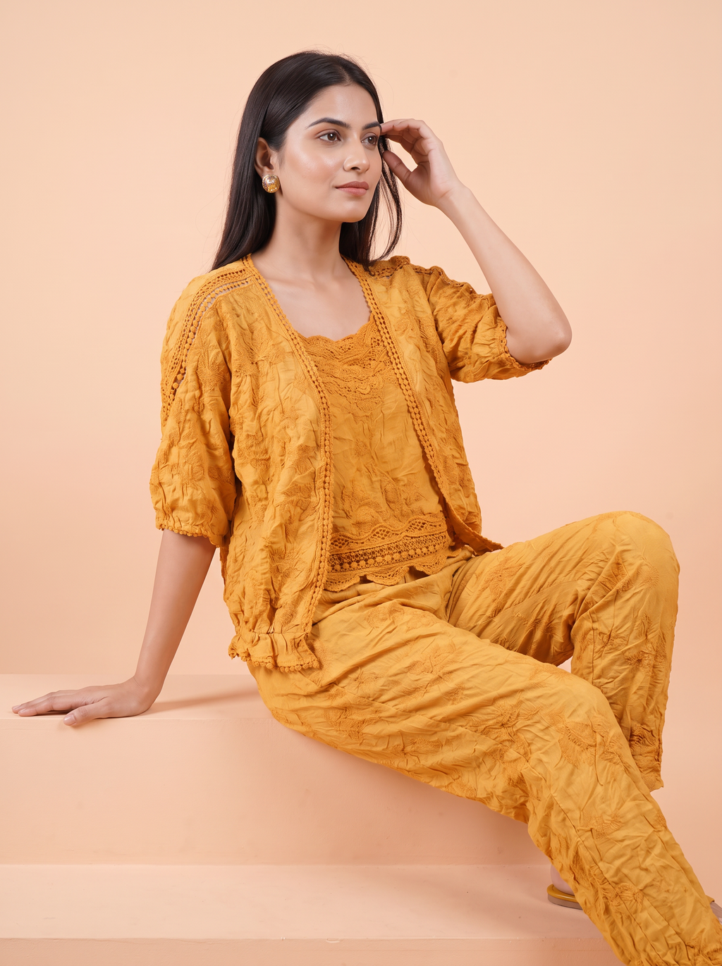 The Saffron Crinkle Three-Piece Co-ord Set
