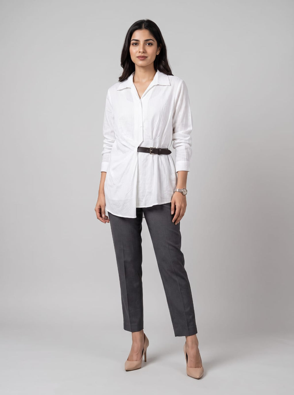 Belted stripe shirt