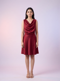 Neck Satin A-Line Skater Dress