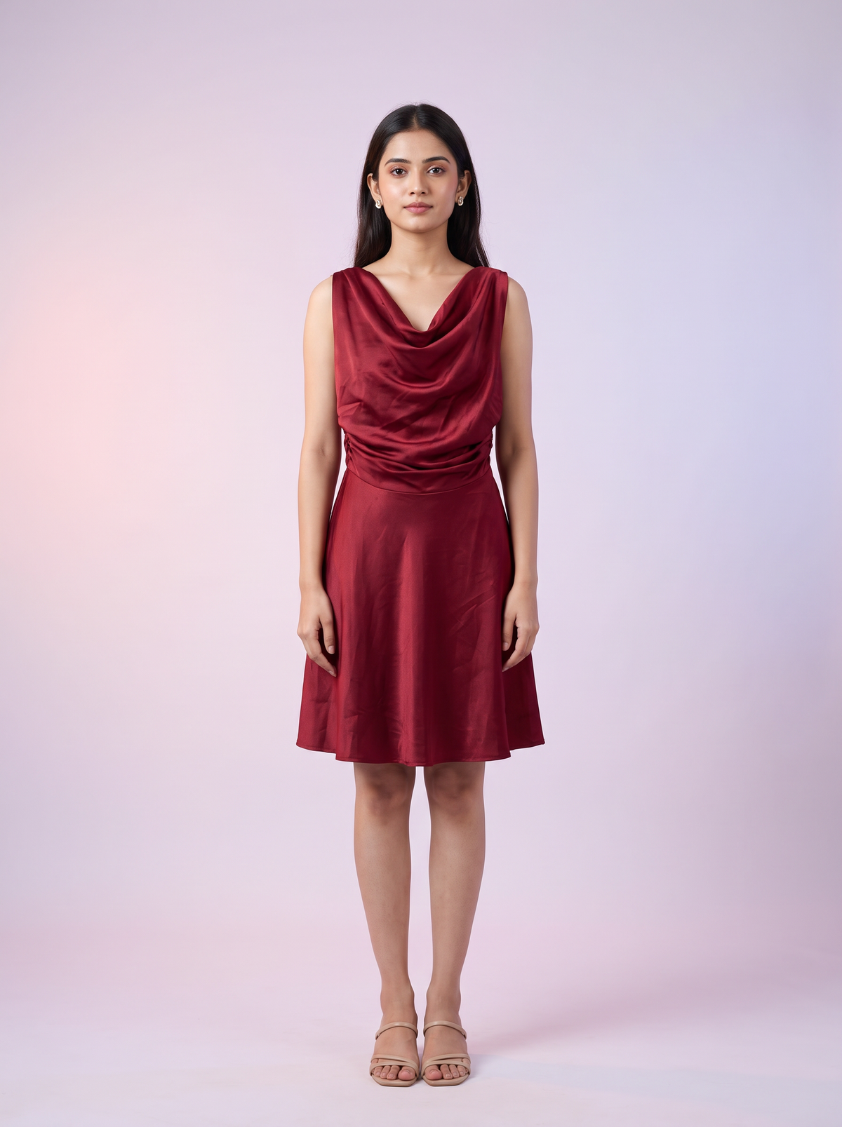 Neck Satin A-Line Skater Dress