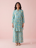Turquoise Breeze Pintucked Peplum Co-Ord Set