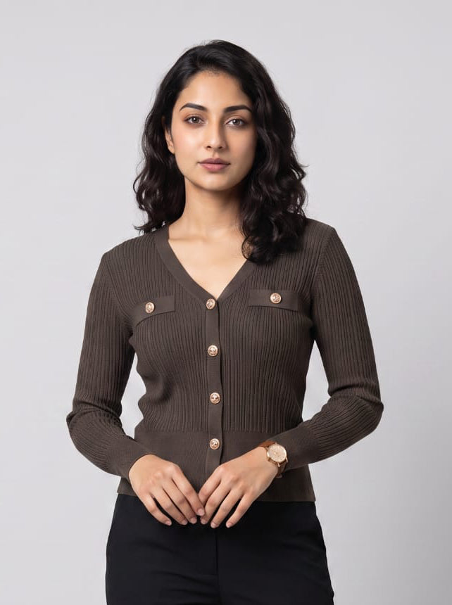 The Ribbed Button-Down Cardigan Top