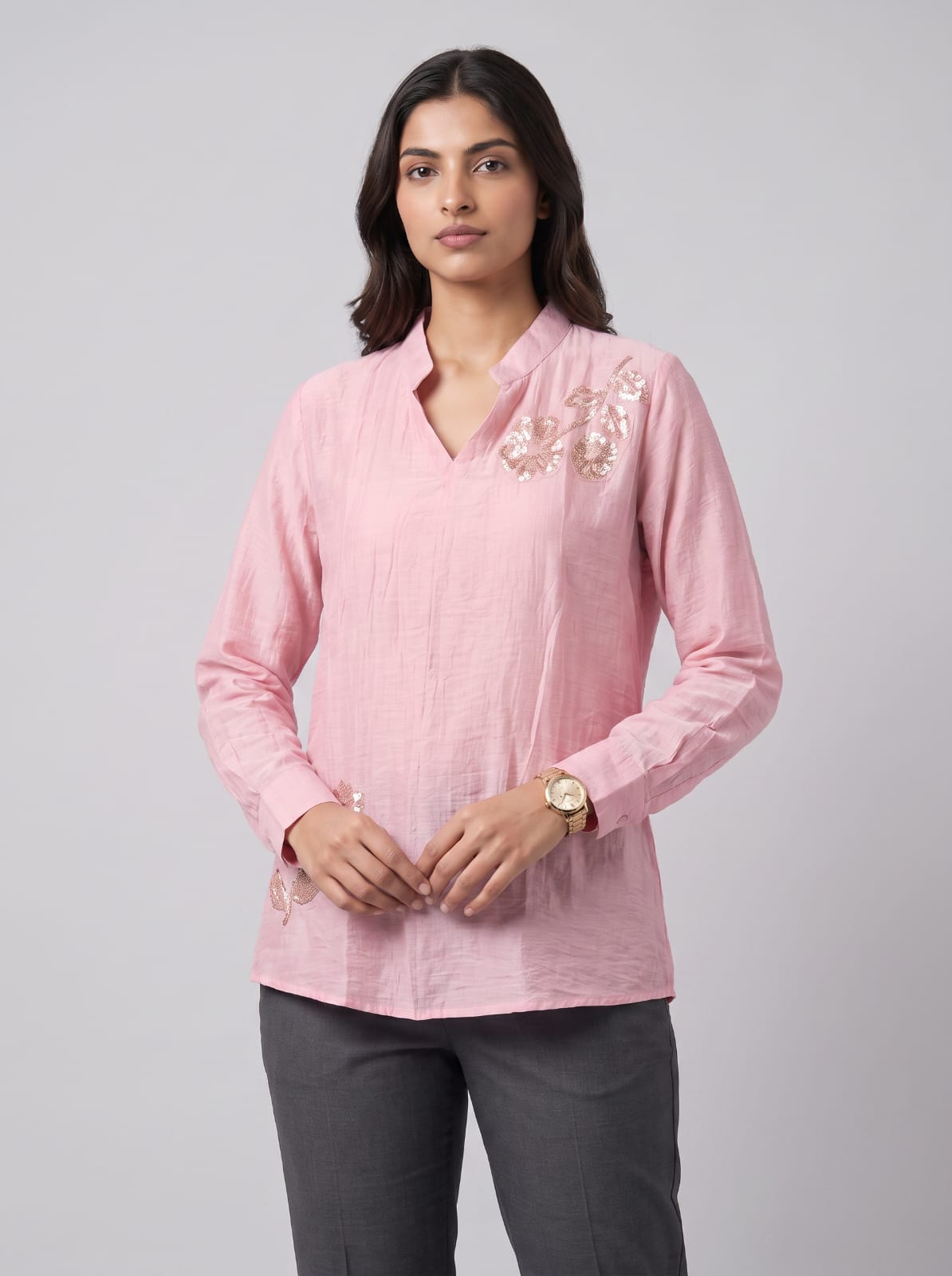Embroidered Chanderi Tunic Shirt