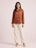 Copper Glow Satin Button-Down Shirt